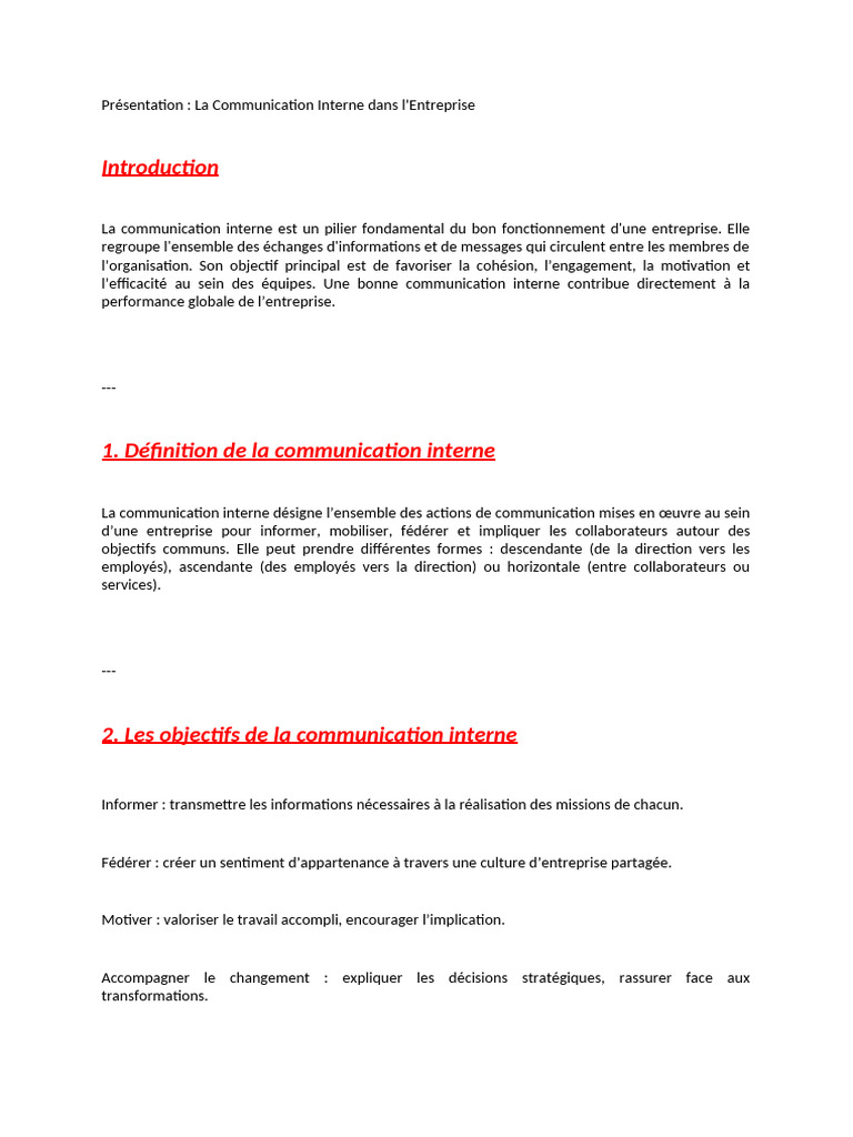 Communication Interne en Entreprise : Guide | PDF | Psychologie sociale ...