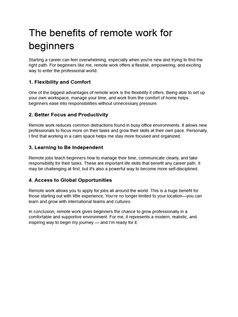 The Benefits of Remote Work For Beginners | PDF