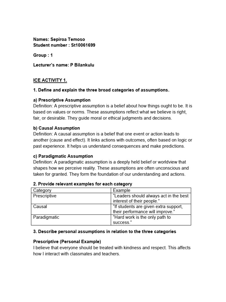 Understanding Assumptions: Types & Examples | PDF