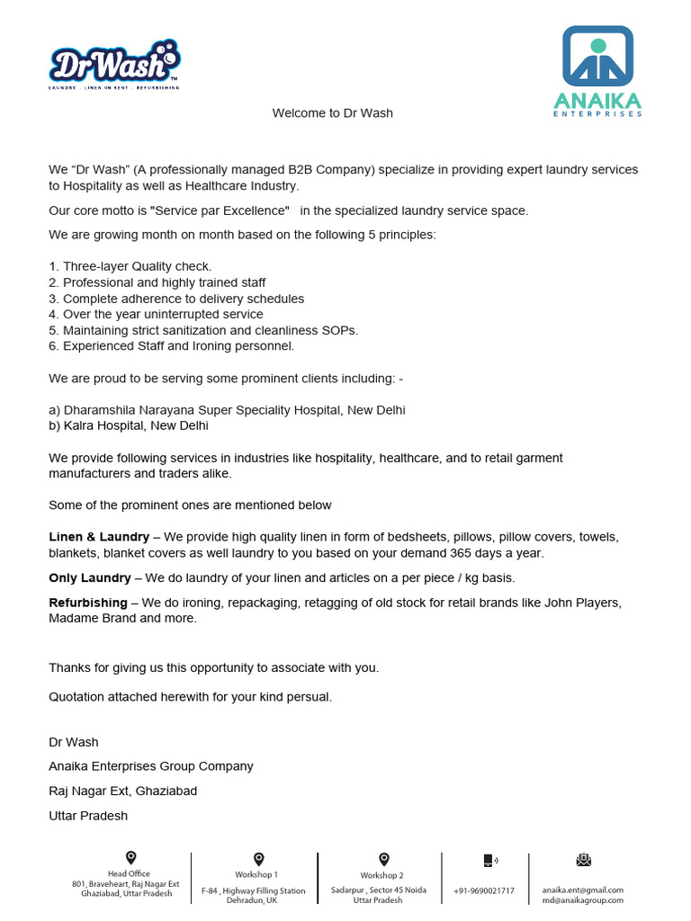 Laundry Service Quotation for Hospitals | PDF