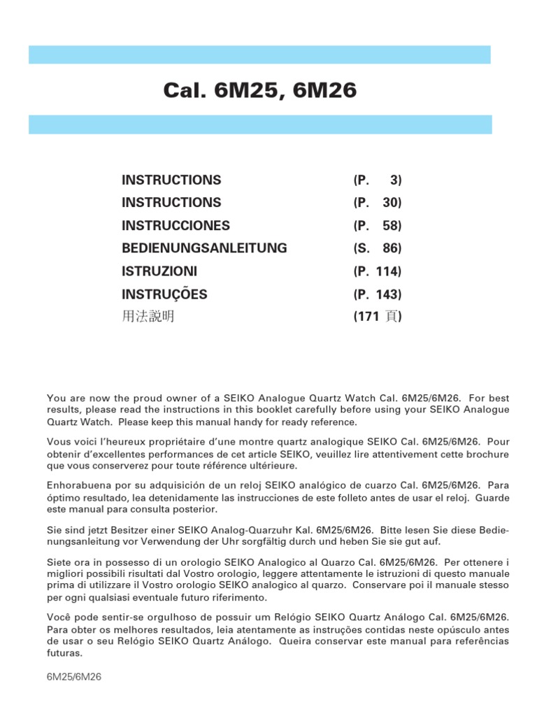 Instruções para Relógio SEIKO 6M25/6M26 | PDF