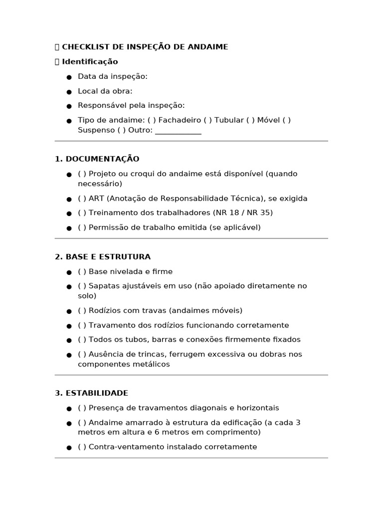 Checklist de Inspeção de Andaime | PDF