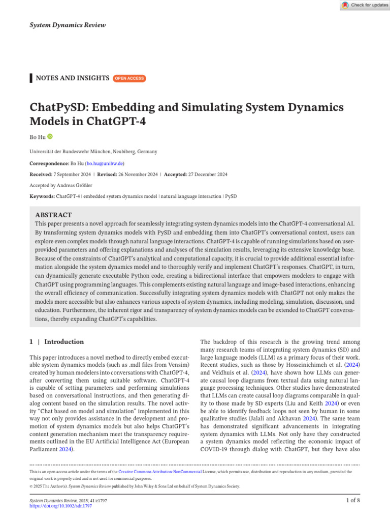 System Dynamics Review - 2025 - Hu - ChatPySD Embedding and Simulating ...