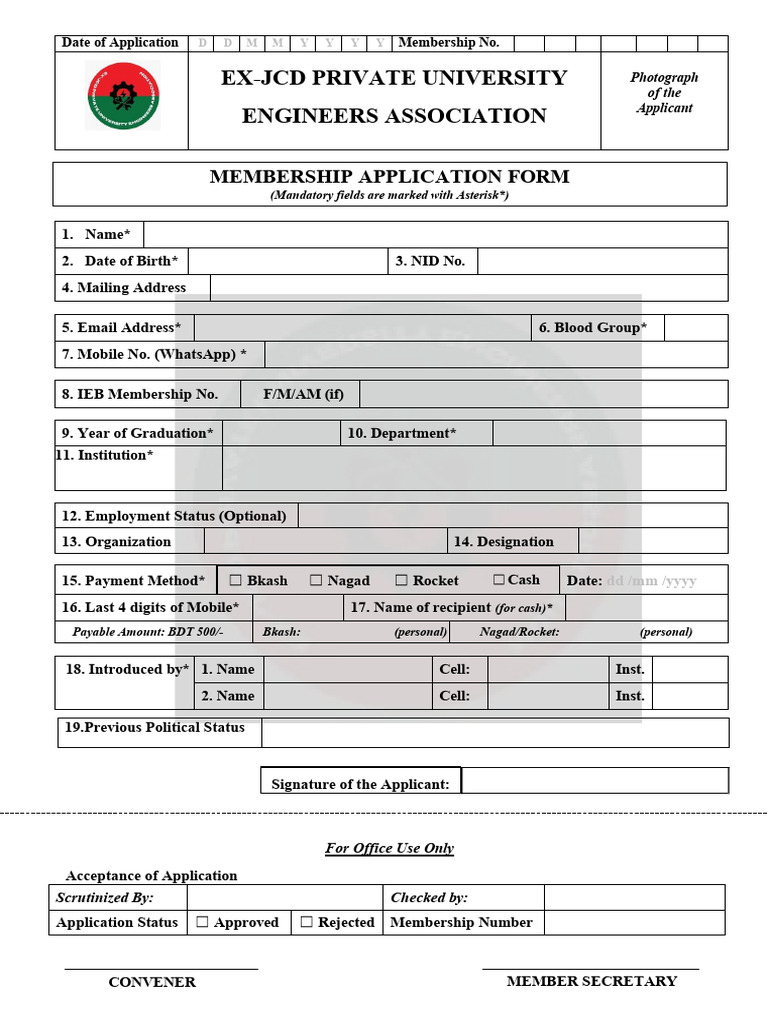 Ex-JCD Private University Membership Form | PDF