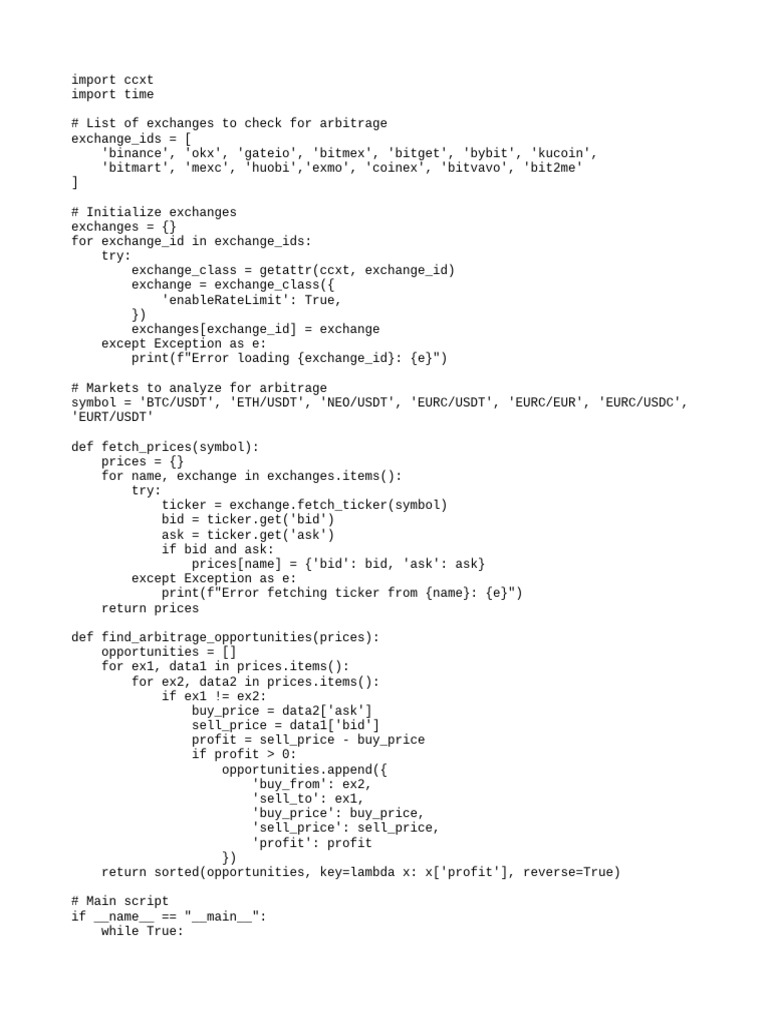 CCXT Python Arbitrage Script Example | PDF