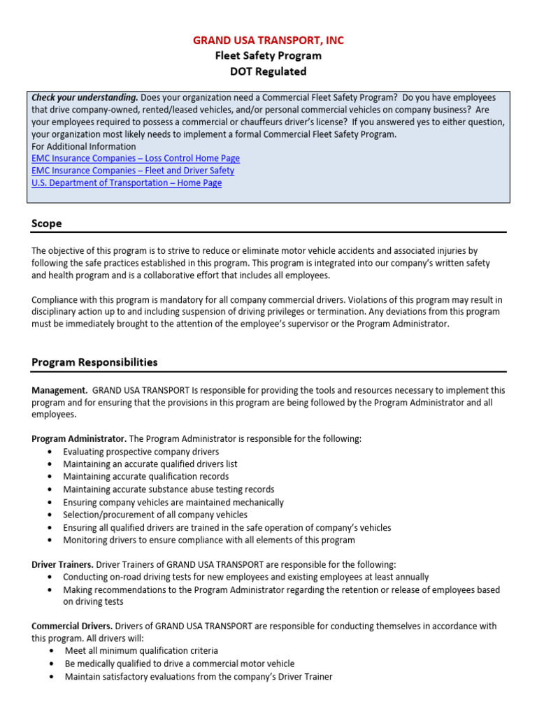 Commercial Fleet Safety Program Overview | PDF | Driving | Dangerous Goods