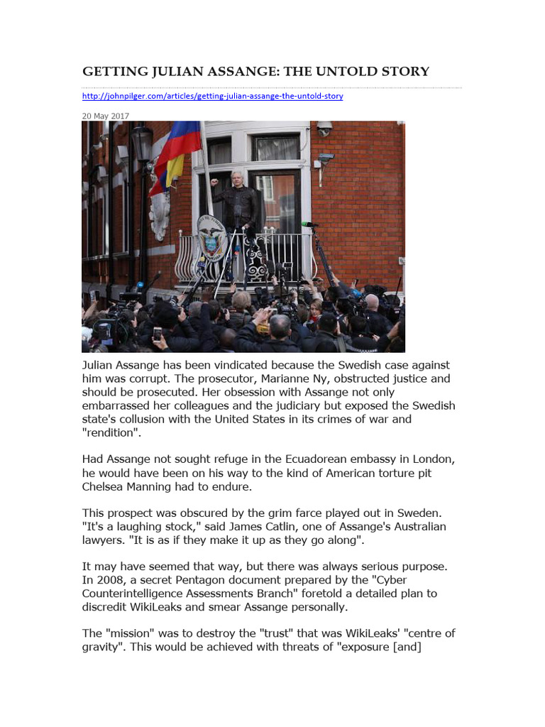 John Pilger Getting Julian Assange, The Untold Story PDF Julian