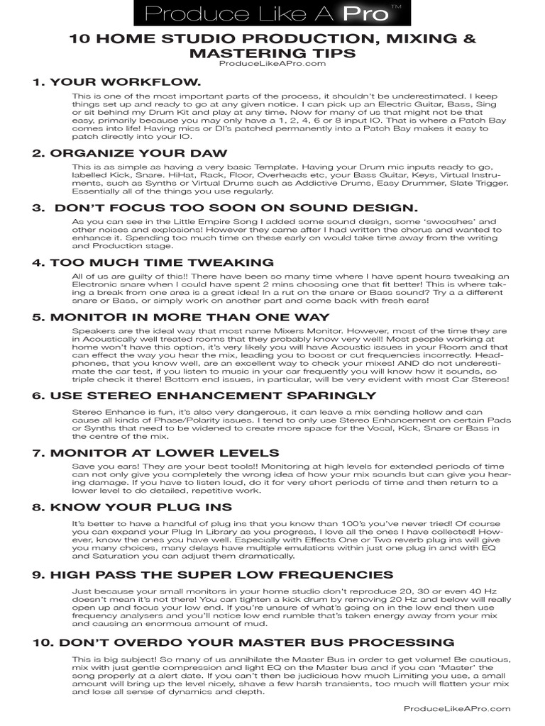 10 Home Studio Production, Mixing & Mastering Tips | PDF | Drum Kit ...