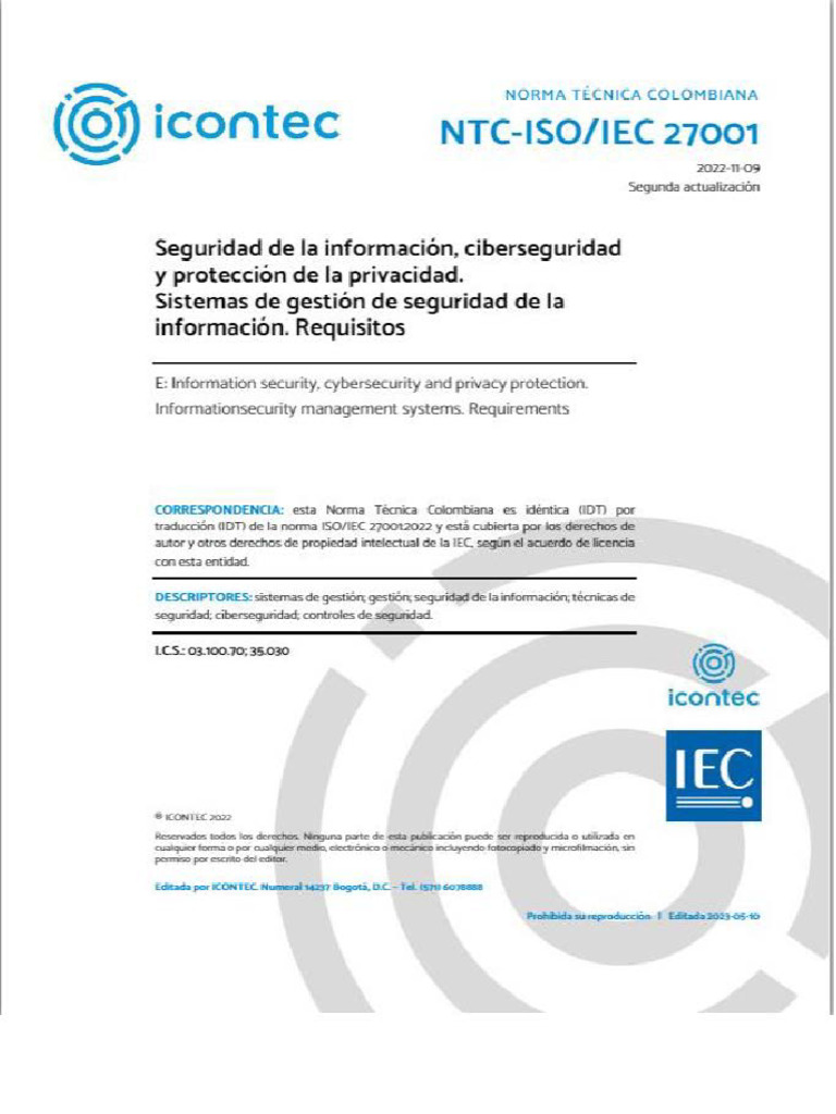 NTC-ISO/IEC 27001:2022 Seguridad de la Información | PDF