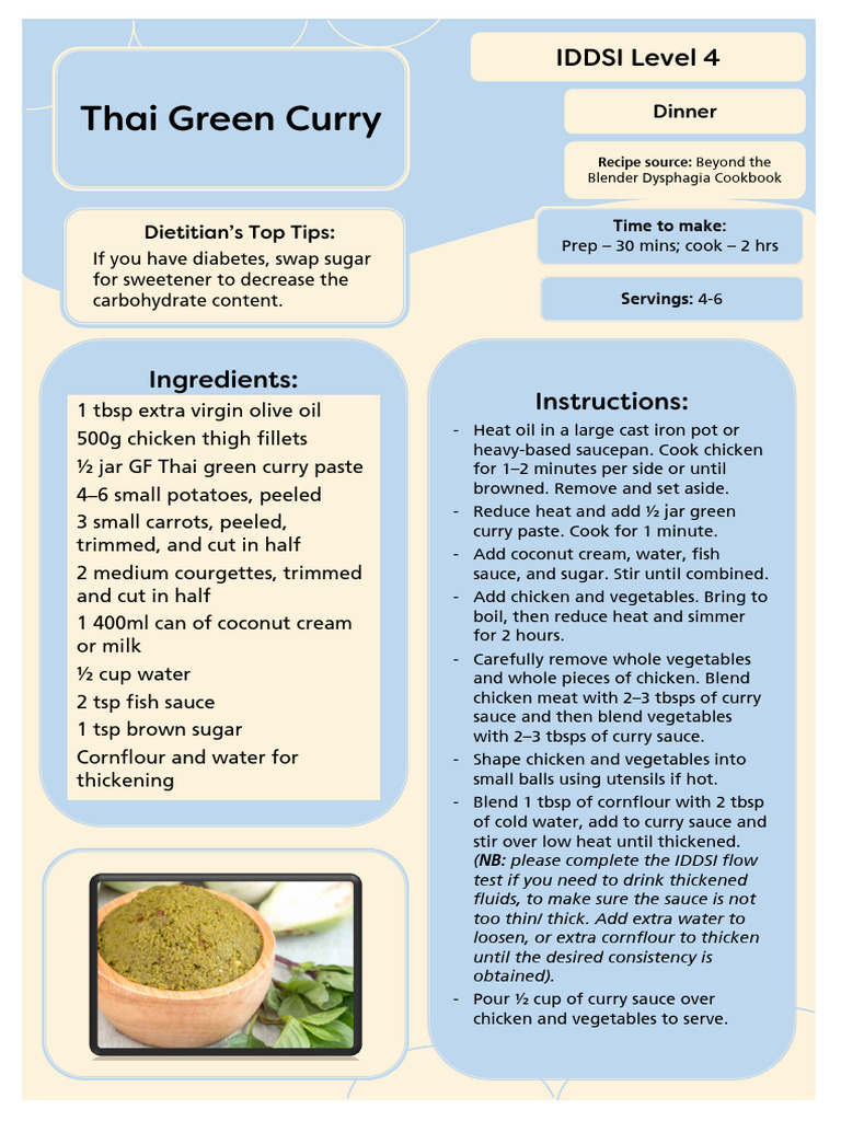 Level 4 Dinner Thai Green Curry | PDF | Curry | Tablespoon