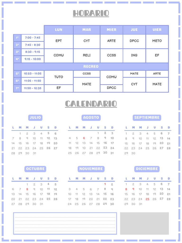 Horario y Lista de Estudiantes 5to 