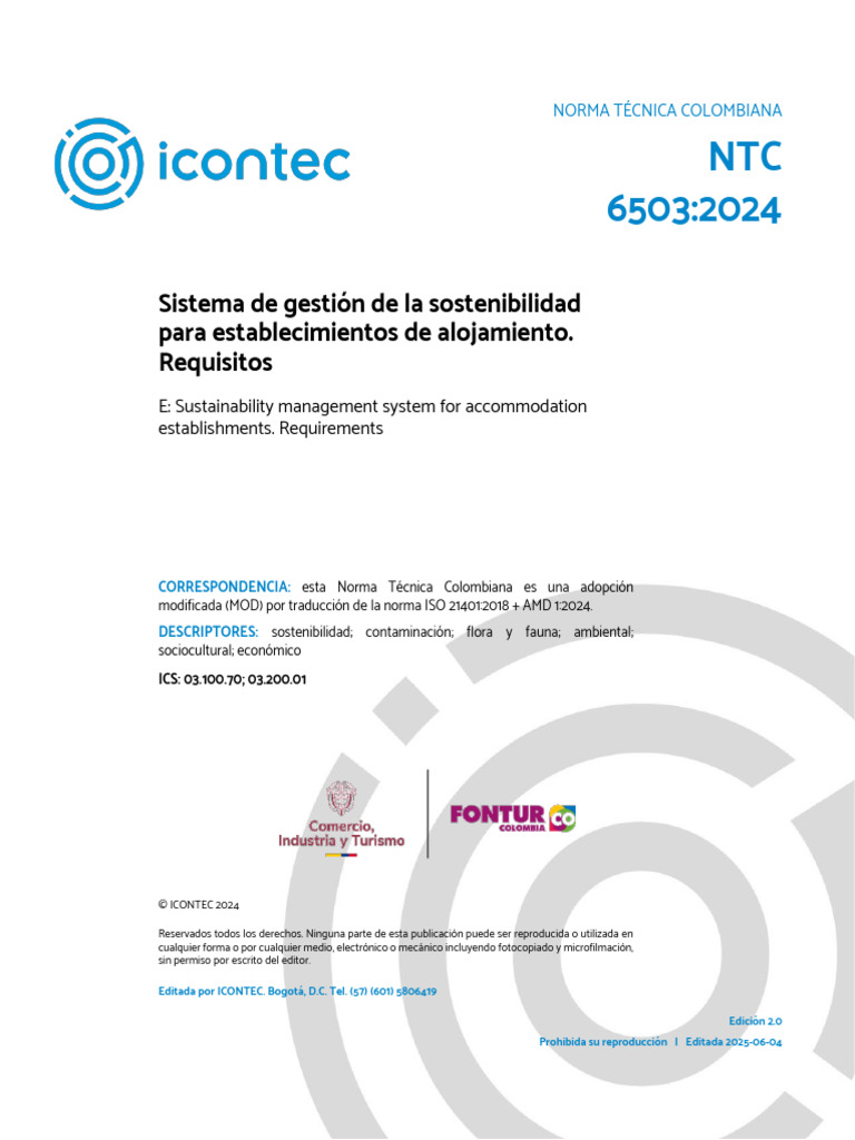 NTC 6503:2024 Gestión Sostenible Alojamiento | PDF | Sustentabilidad ...
