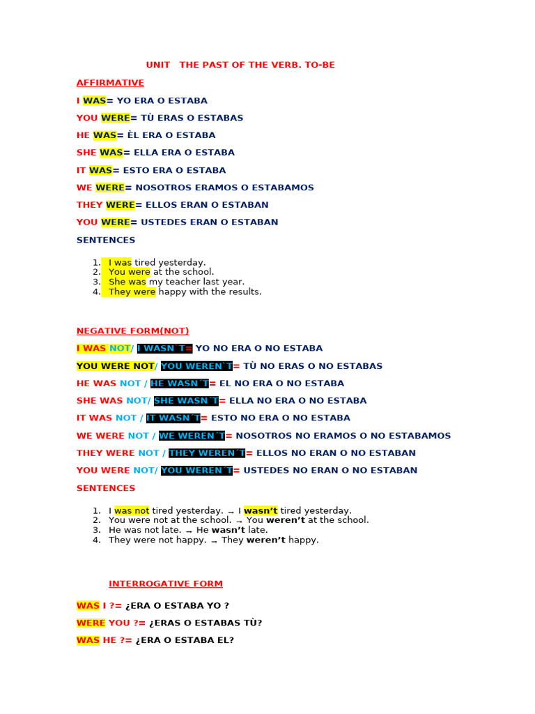 The Past of The Verb To-Be | PDF | Language Mechanics | Linguistics