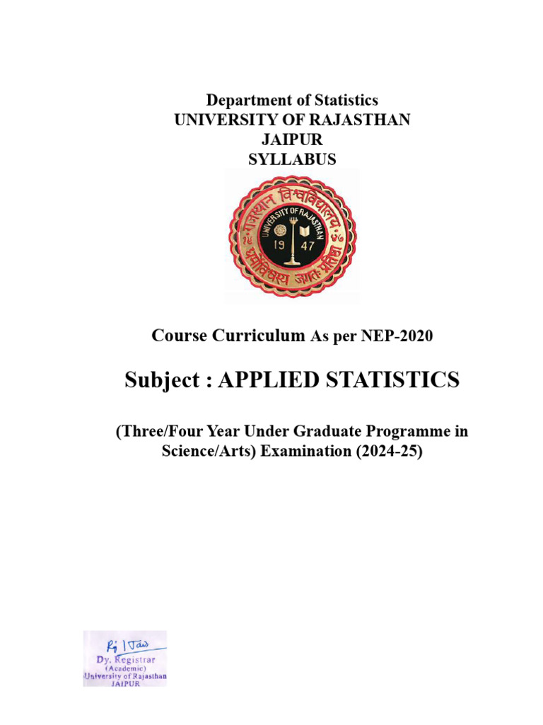 Applied Statistics Syllabus 2024-25 | PDF | Statistics | Sampling ...
