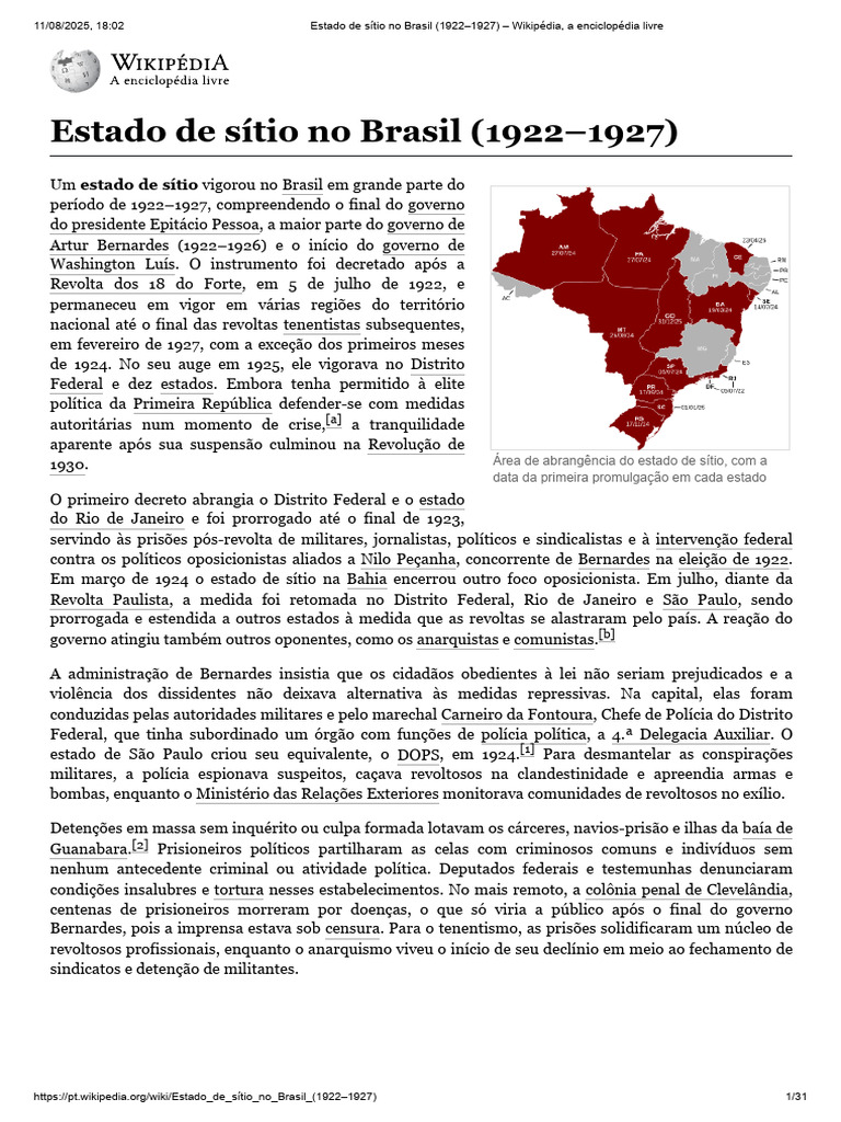 Estado de Sítio no Brasil (1922-1927) | PDF | Ciência Política | Brasil