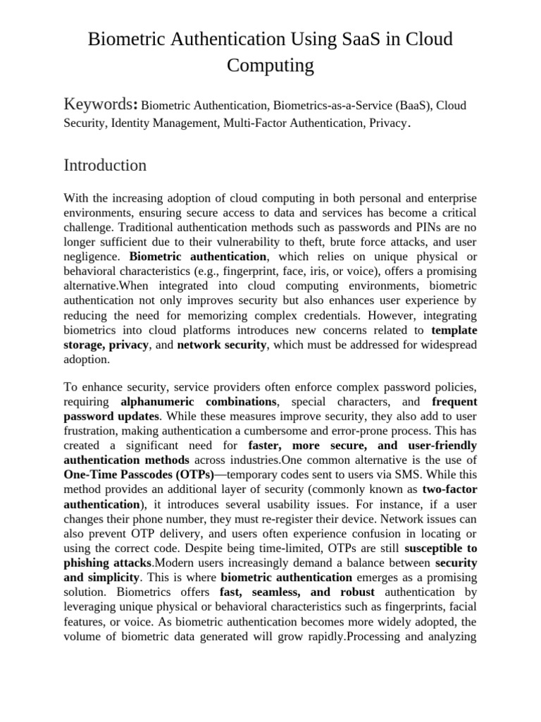 Biometric Authentication in Cloud SaaS | PDF | Biometrics | Security