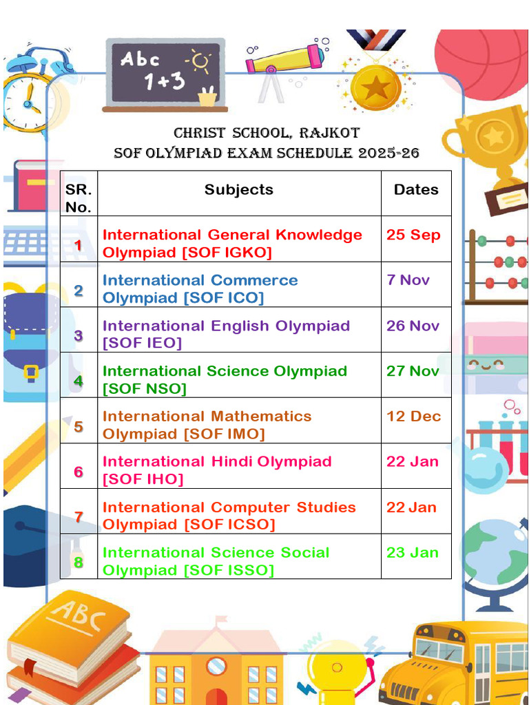 SOF Olympiad Schedule 2025-26 | PDF