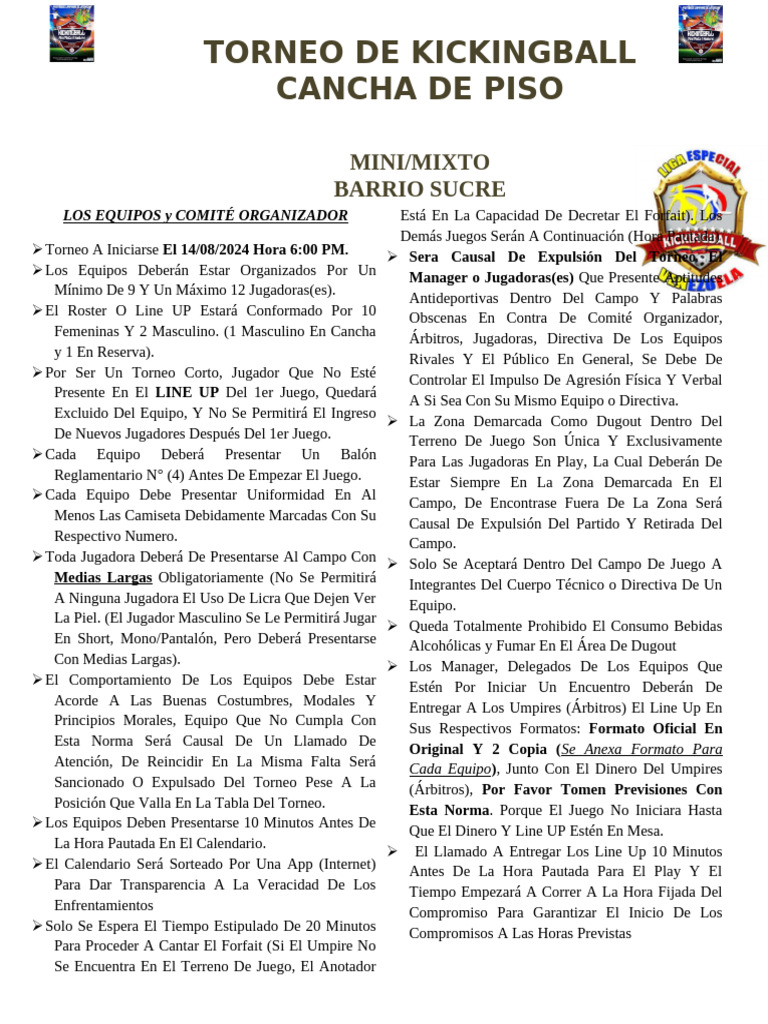 Reglas y Detalles del Torneo de Kickingball | PDF | Deportes