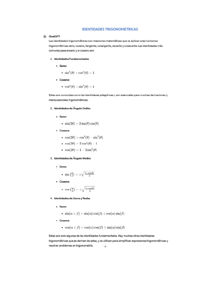 Identidades Trigonometricas | PDF