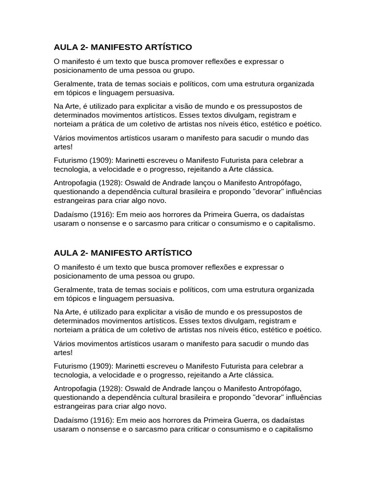 Entendendo o Manifesto Artístico | PDF