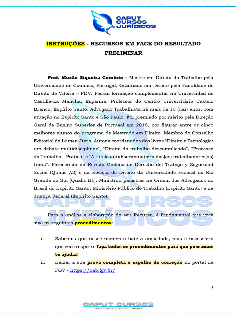 Instruções para Recursos OAB 2023 | PDF
