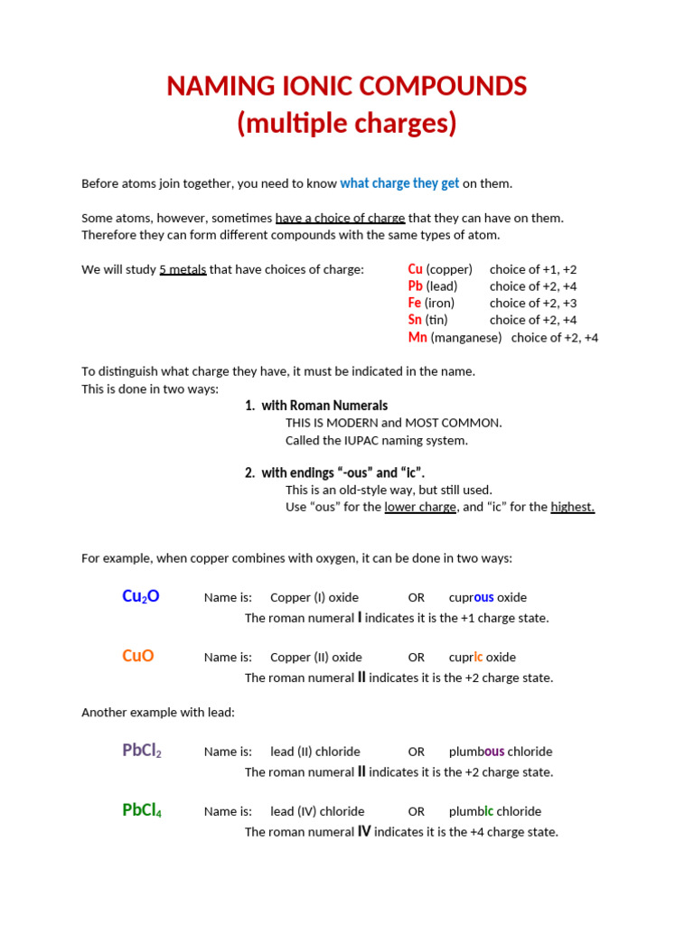 Note 5.7C - Naming Compounds (Multiple Charges) | PDF