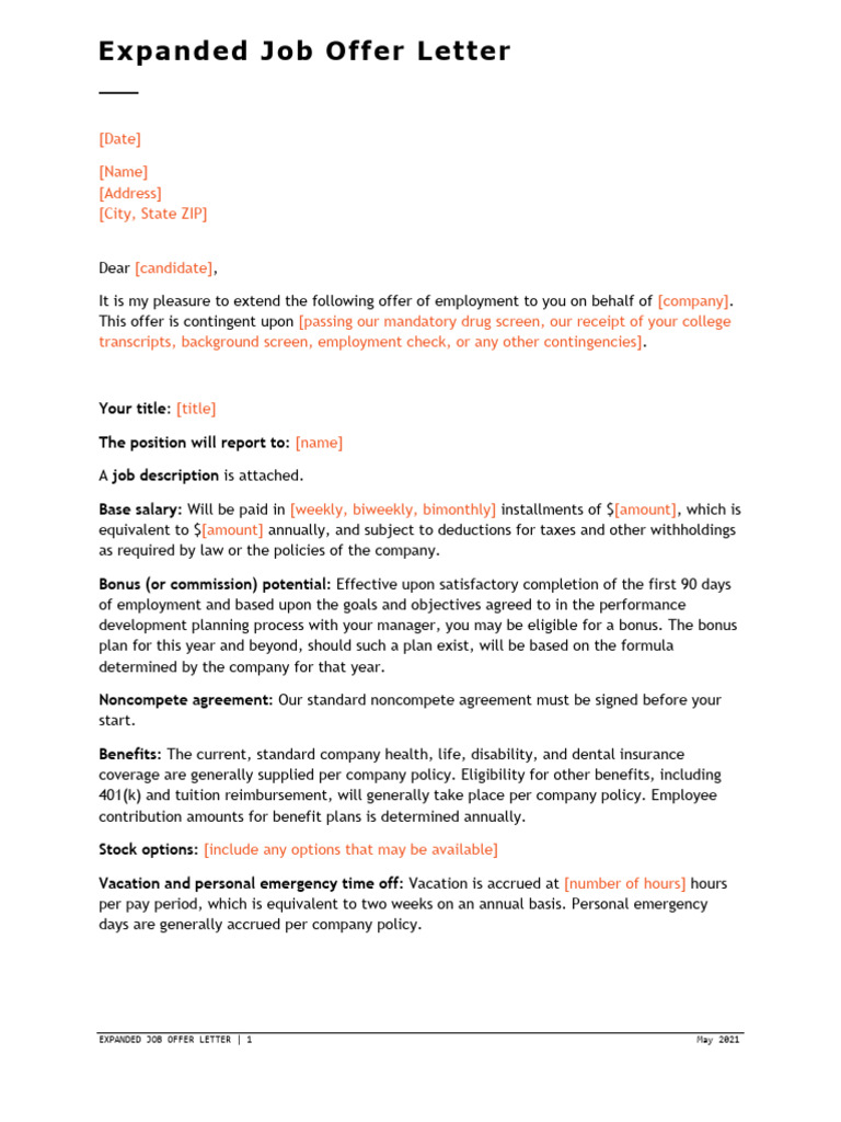 MINERAL Expanded Job Offer Letter | PDF | Employment | 401(K)