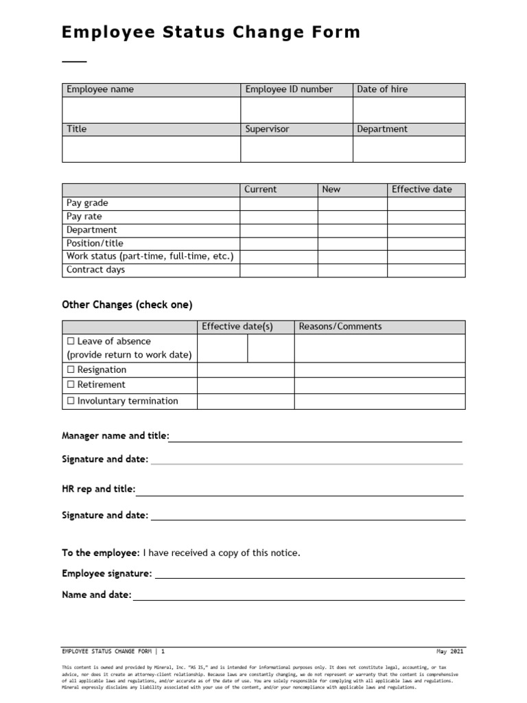 Employee Status Change Form | PDF