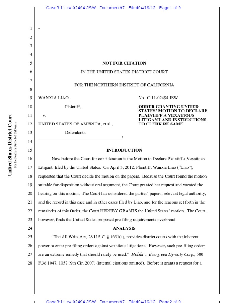 US federal court declared me as a "vexatious litigant" for suing US government Vexatious