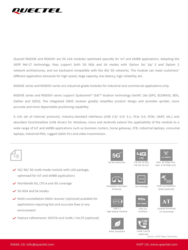 Quectel RG650E & RG650V Overview | PDF | 3 G | 4 G