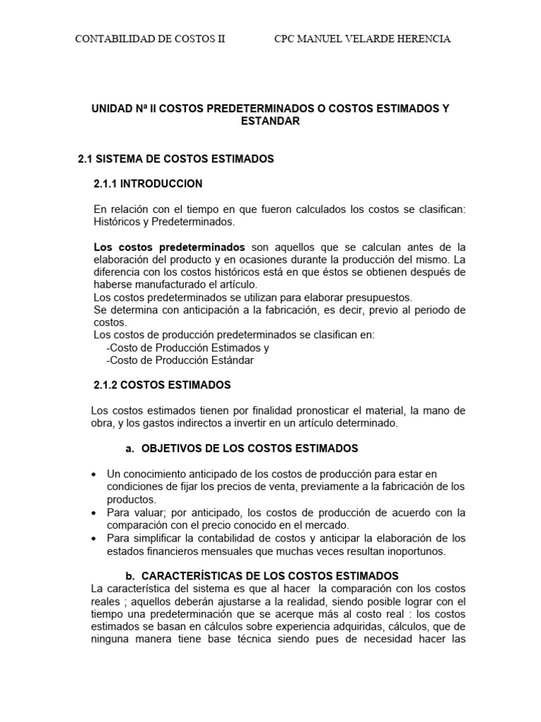 Costos Predeterminados en Contabilidad | PDF | Costo | Contabilidad de ...