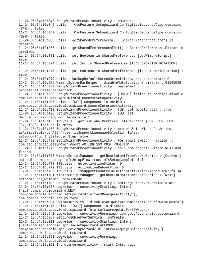 Android Setup Wizard Process Logs | PDF | Android (Robot) | Mobile ...