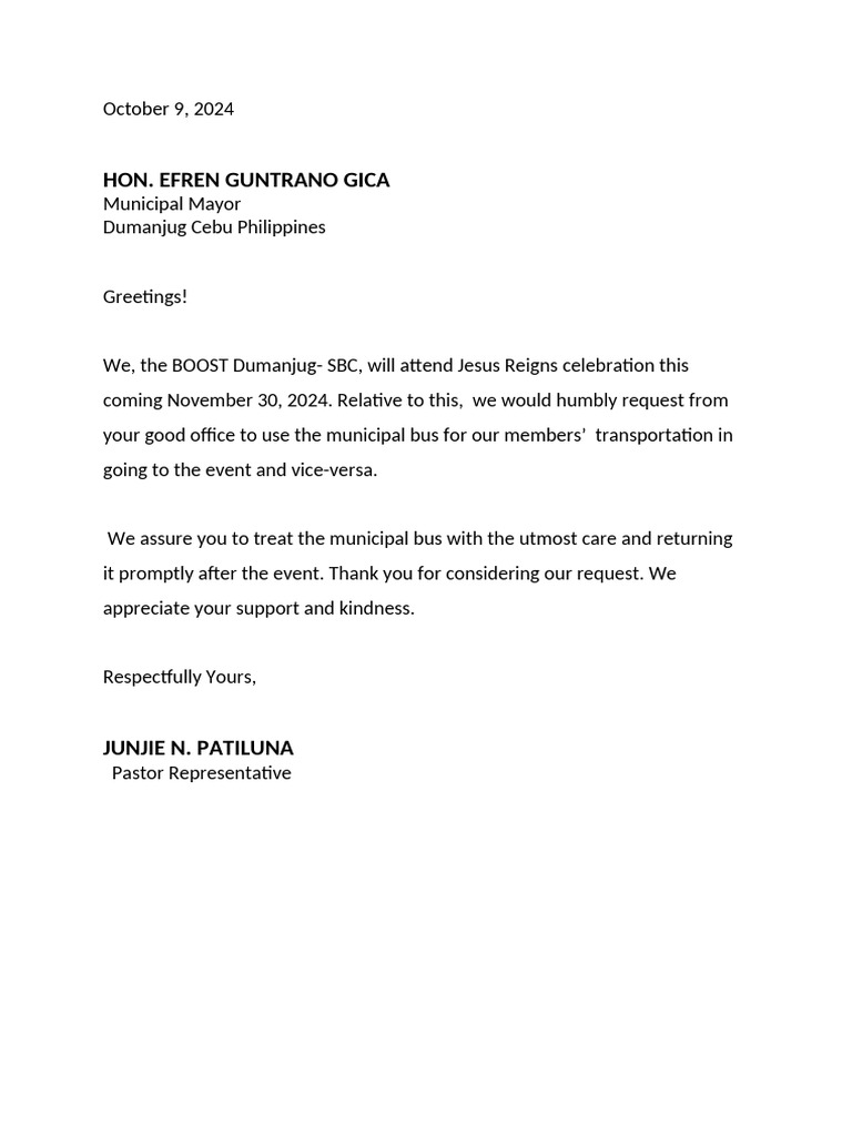 Letter of Request BUS | PDF