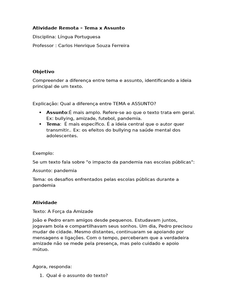 Diferença entre Tema e Assunto | PDF