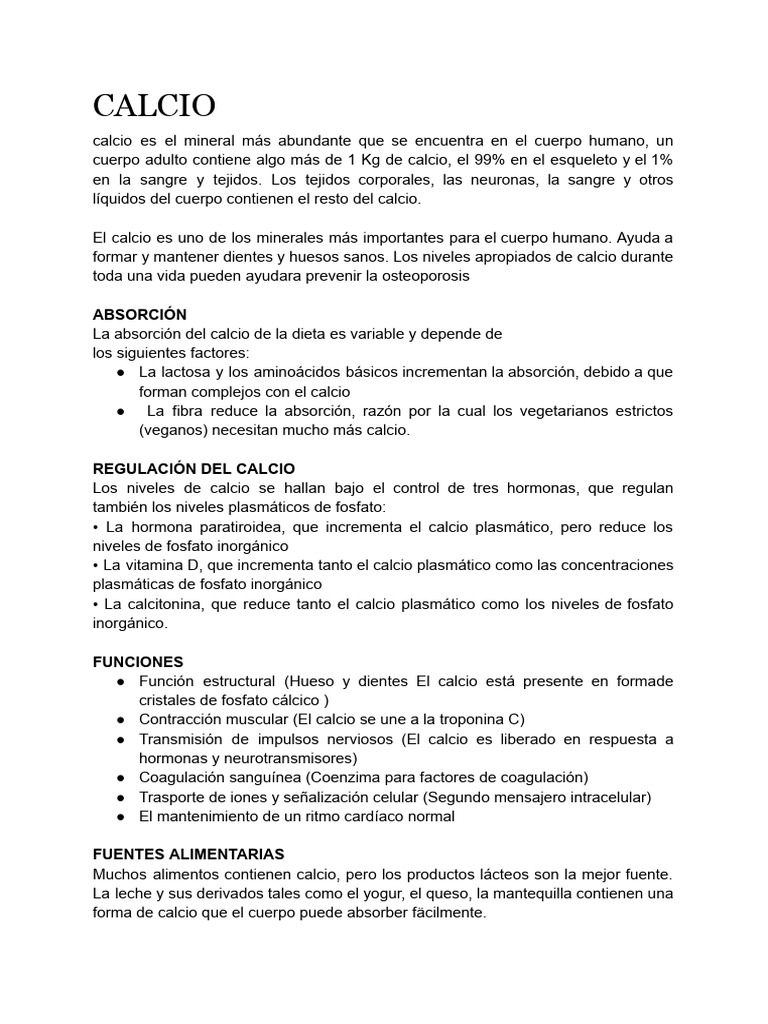 Importancia y Fuentes de Calcio en el Cuerpo | PDF | Calcio