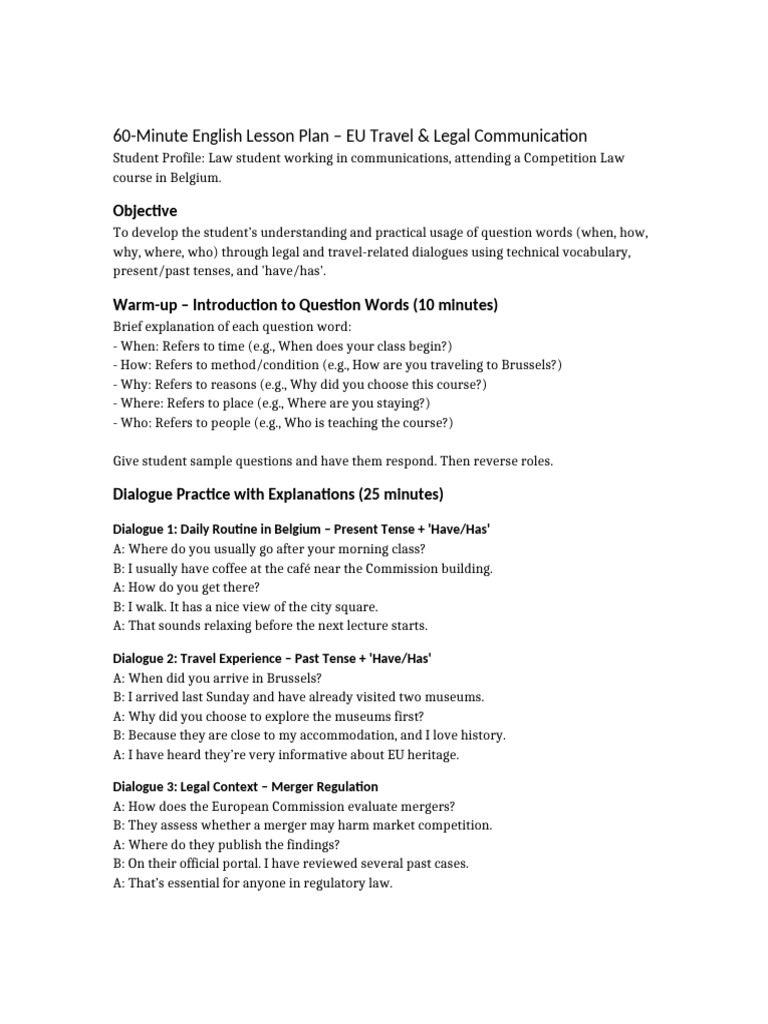 Lesson Plan Question Words EU Travel Law | PDF | Linguistics | Human ...