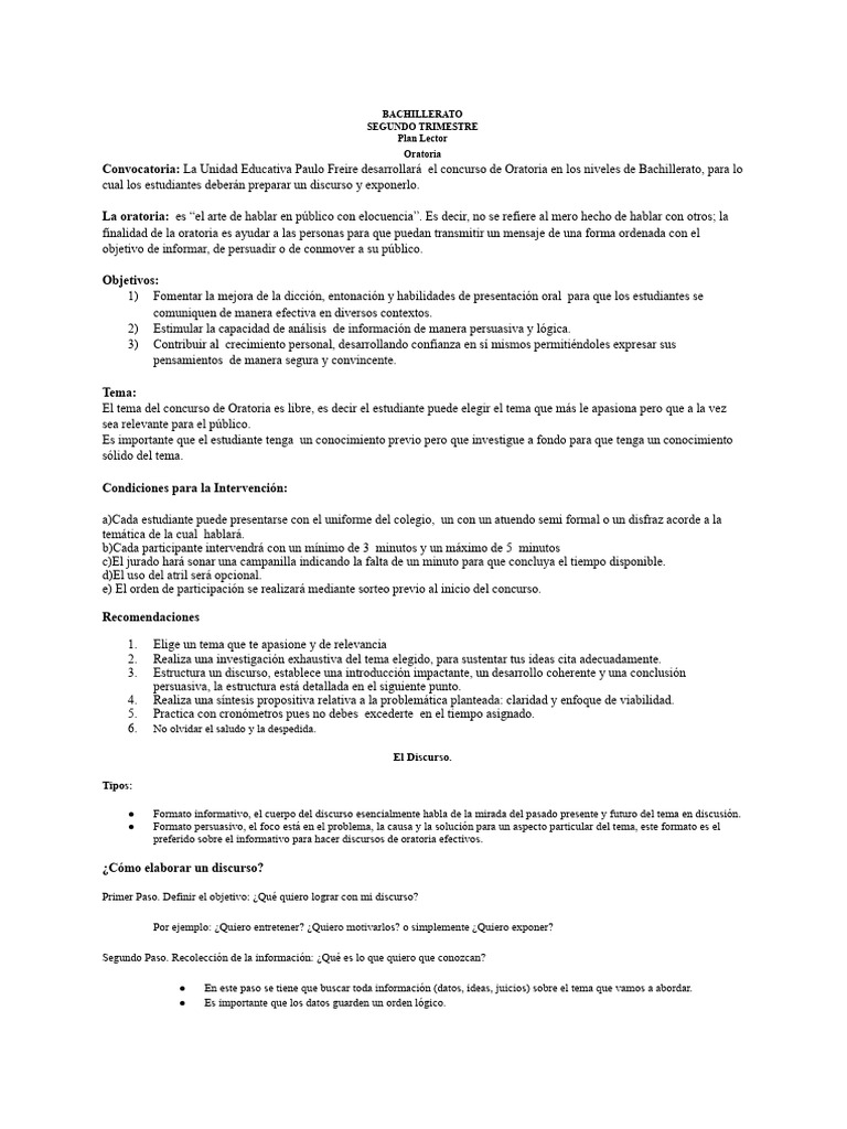 Concurso de Oratoria Bachillerato 2023 | PDF | Hablar en público ...