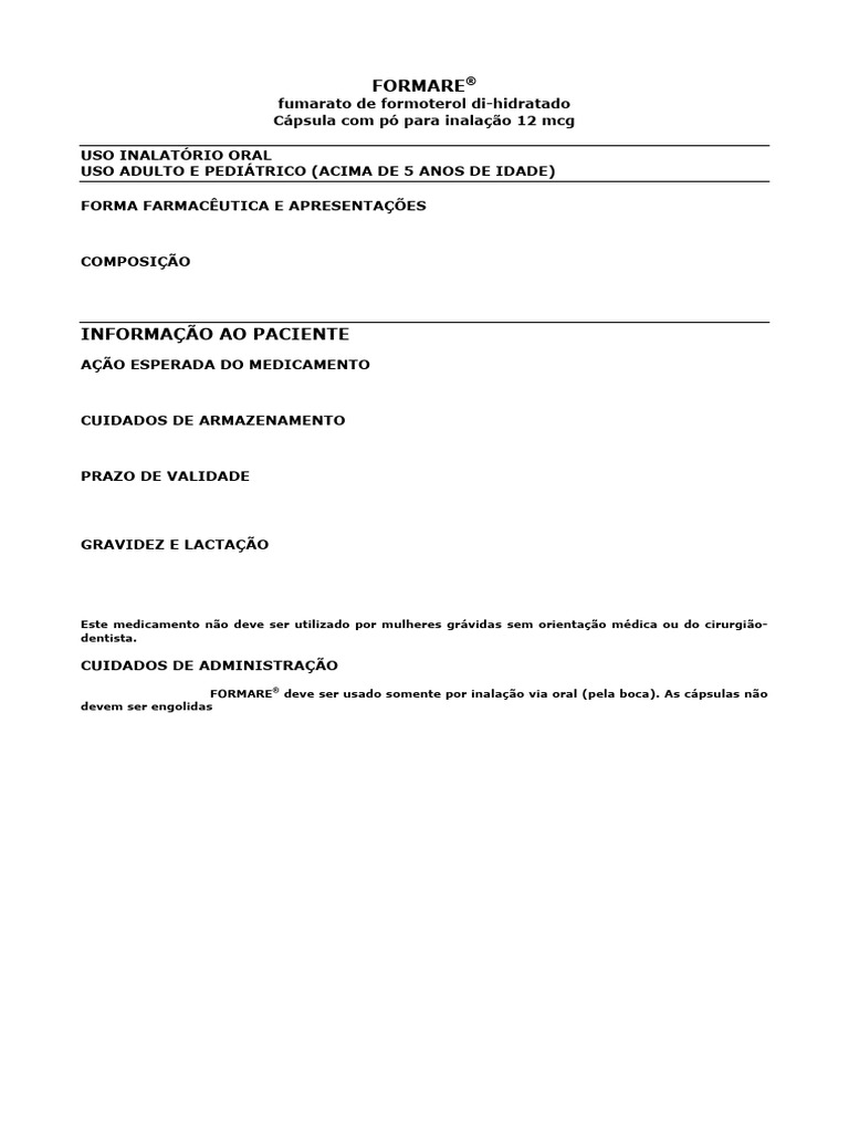 Fumarato de Formoterol: Uso e Cuidados | PDF | Asma | Doença de ...