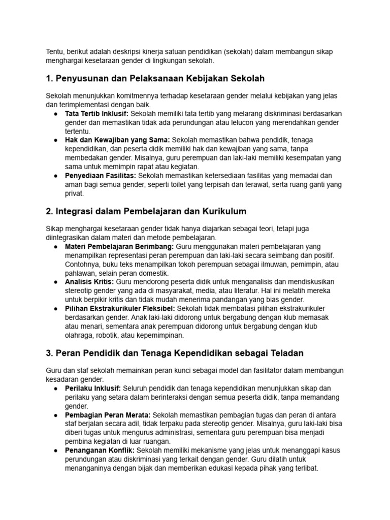 Kinerja Sekolah dalam Kesetaraan Gender | PDF