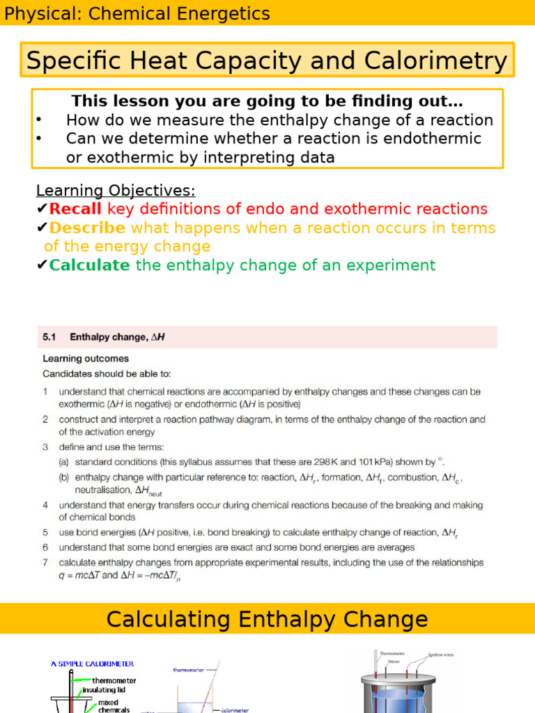 Enthalpy Change and Calorimetry Guide | PDF | Enthalpy | Heat
