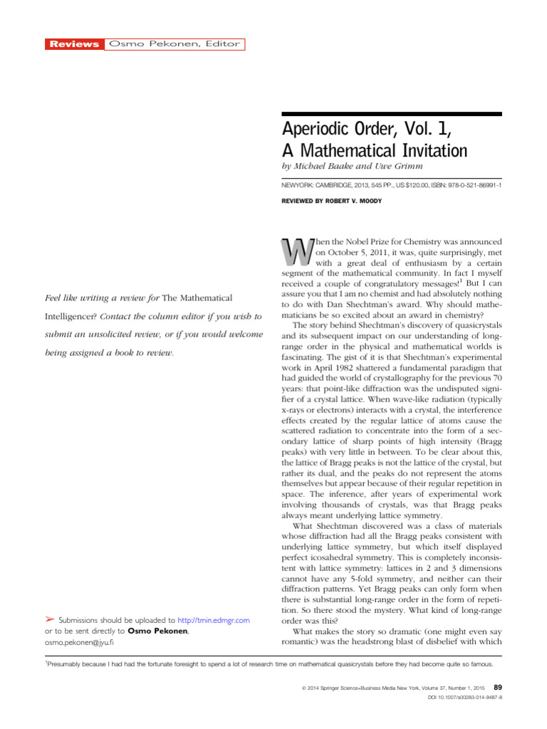 Aperiodic Order, Vol. 1, A Mathematical Invitation: by Michael Baake ...