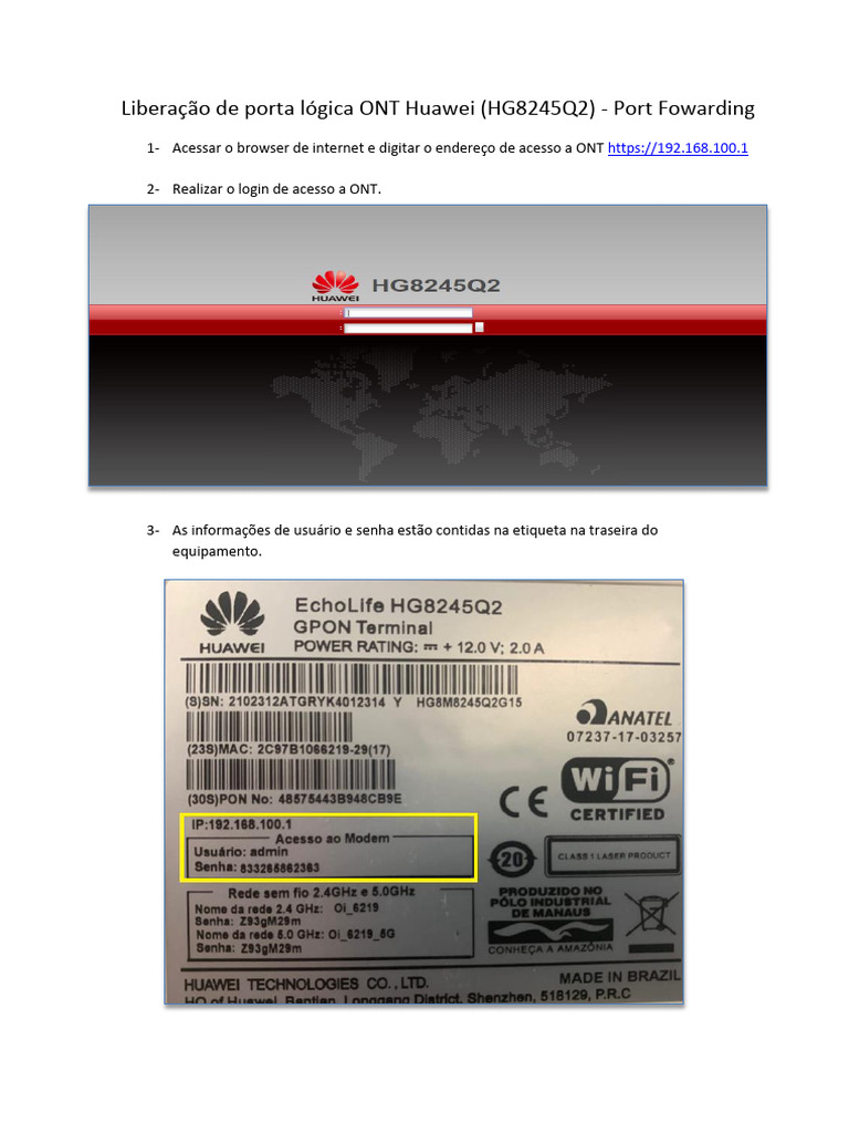Port Forwarding no Huawei HG8245Q2 | PDF