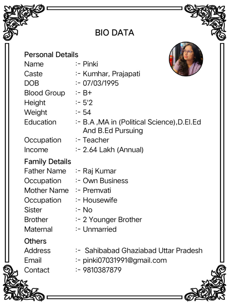 Pinki's Bio Data and Personal Profile | PDF