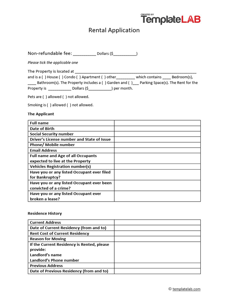 Rental Application | PDF | Renting | Landlord