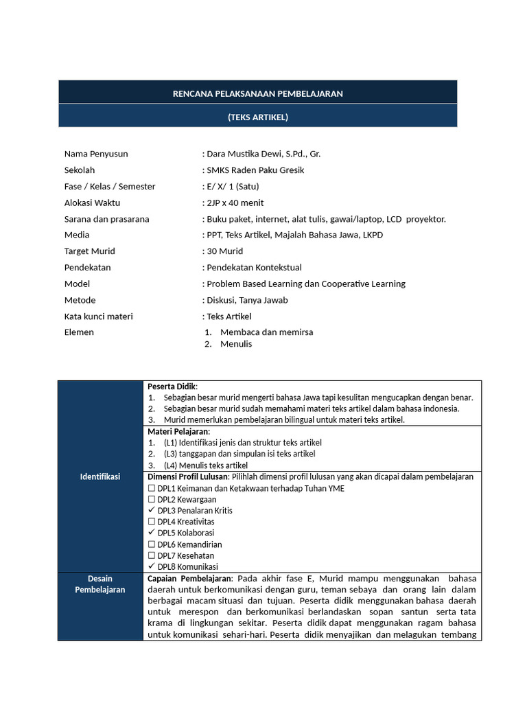 RPP Modul B Jawa 2025 Bu Dara | PDF