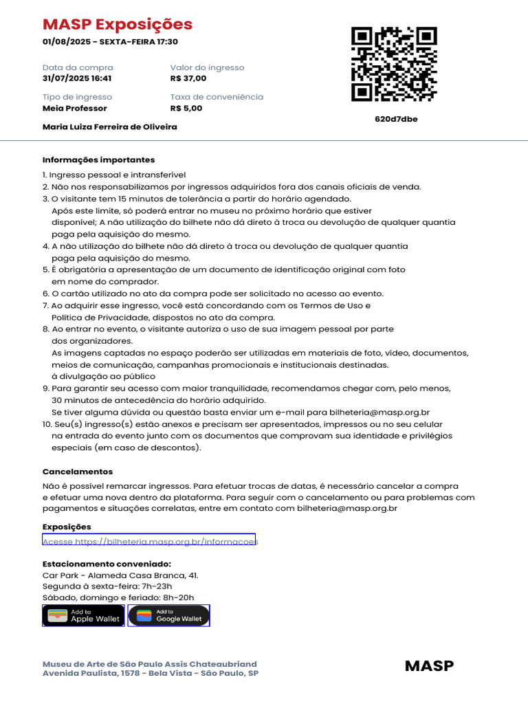 Preço e Informações sobre Ingressos MASP | PDF | Museu