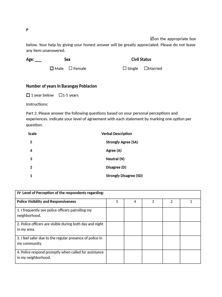 Community Crime Perception Survey | PDF | Crimes | Crime & Violence