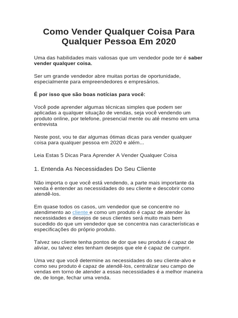 Dicas para Vender Qualquer Coisa em 2020 | PDF | Empreendedorismo