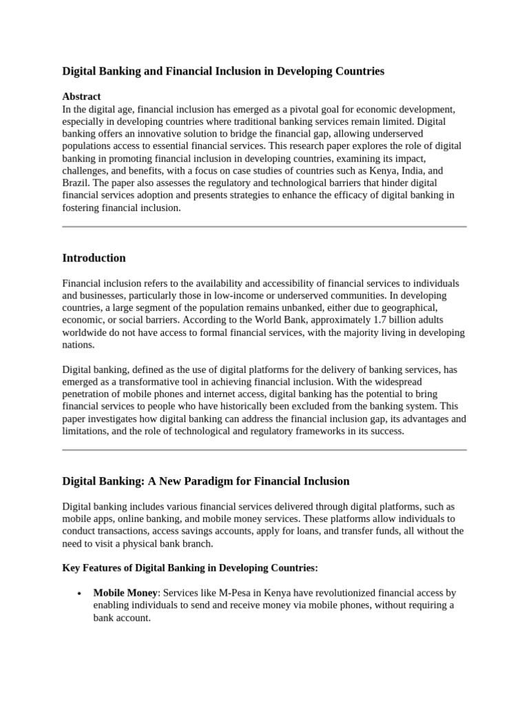Digital Banking and Financial Inclusion in Developing Countries | PDF ...