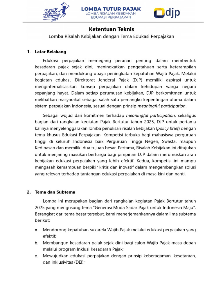 Lomba Risalah Kebijakan Pajak 2025 | PDF